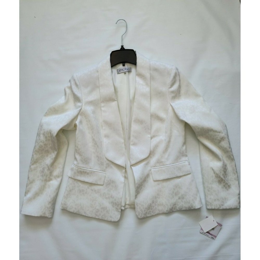 KASPER Womens White Suit Jacket Shawl-Lapel Blazer